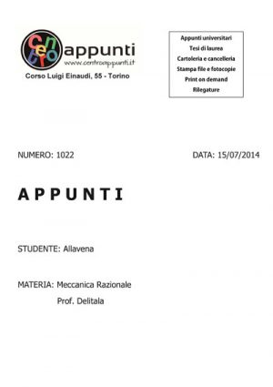 Allavena - Meccanica Razionale. Prof. Delitala
