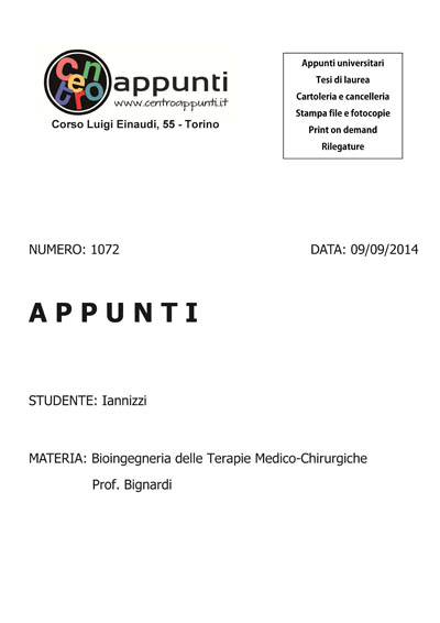 Iannizzi - Bioingegneria delle Terapie Medico-Chirurgiche. Prof. Bignardi