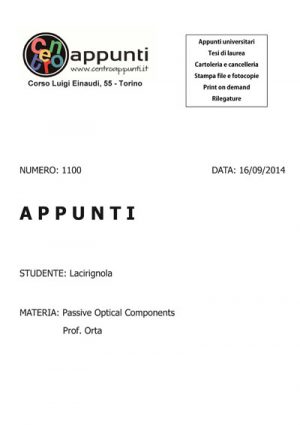 Lacirignola - Passive Optical Components. Prof. Orta