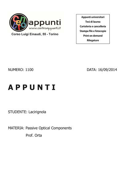 Lacirignola - Passive Optical Components. Prof. Orta
