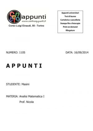 Masini - Analisi Matematica I. Prof. Nicola