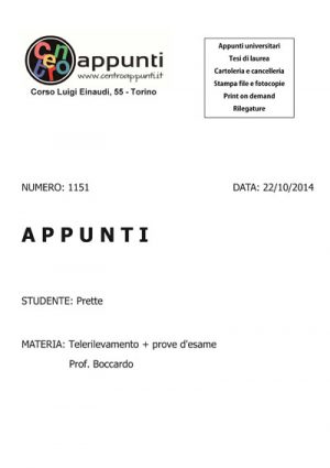 Prette - Telerilevamento + prove d'esame. Prof. Boccardo