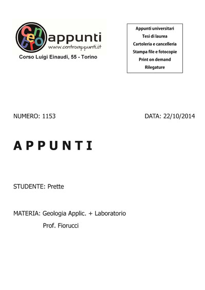 Prette - Geologia Applic. + Laboratorio. Prof. Fiorucci