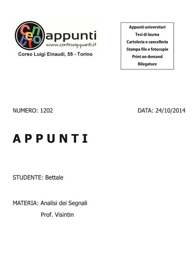 Bettale - Analisi dei Segnali.. Prof Visintin