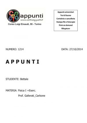 Bettale - Fisica I Eserc.. Prof. Gallerati - Carbone