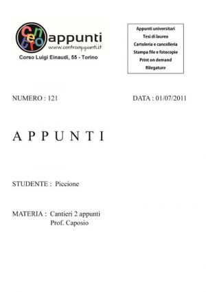 Piccione - Appunti di Cantieri 2. Prof. Caposio