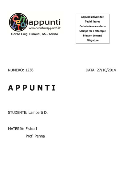 Lamberti D. - Fisica I. Prof. Penna