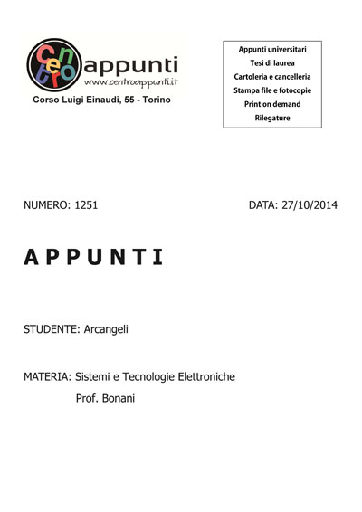 Arcangeli - Sistemi e Tecnologie Elettroniche. Prof. Bonani