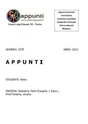 Reho - Statistica Temi D'esame + Eserc.. Prof. Fontana - Vicario