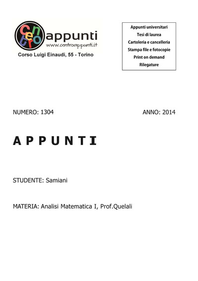 Samiani - Analisi Matematica I. Prof. Quelali
