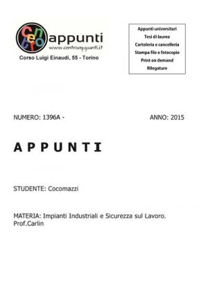 Cocomazzi - Impianti Industriali e Sicurezza sul Lavoro. Prof. Carlin