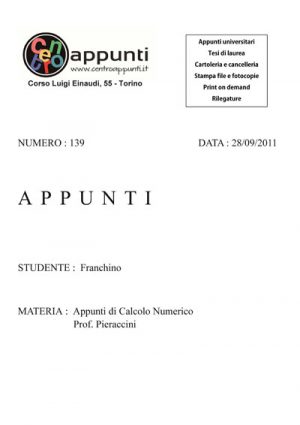 Franchino - Appunti di Calcolo Numerico. Prof. Pieraccini