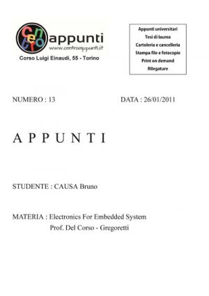 Causa - Appunti Electronics For Embedded System. Prof. Delcorso-Gregoretti