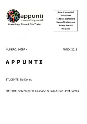 De Donno - Sistemi per la Gestione di Basi di Dati. Prof. Baralis
