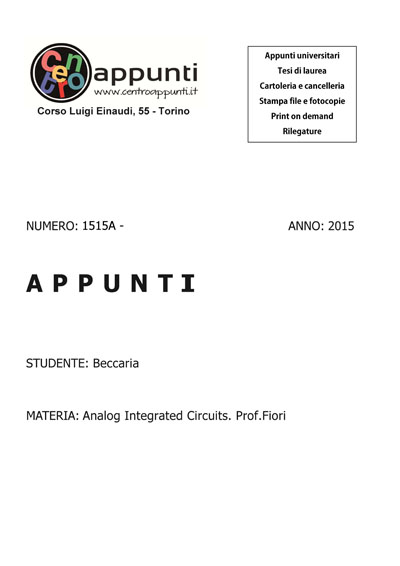 Beccaria - Analog Integrated Circuits. Prof. Fiori