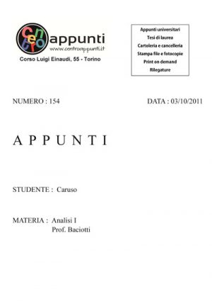 Caruso - Analisi Matematica I Teoria + Esercizi. Prof. Baciotti
