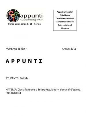 Bettale - Classificazione e Interpretazione + domand d'esame. Prof. Balestra