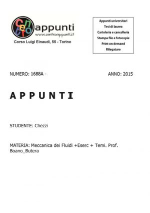 Chezzi - Meccanica dei Fluidi +Eserc + Temi. Prof. Boano - Butera