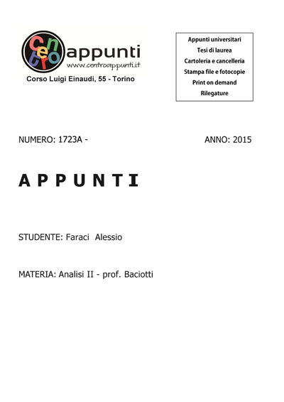 Faraci  Alessio - Analisi II - Prof. Baciotti