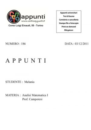 Melania - Analisi Matematica I - Prof. Camporesi