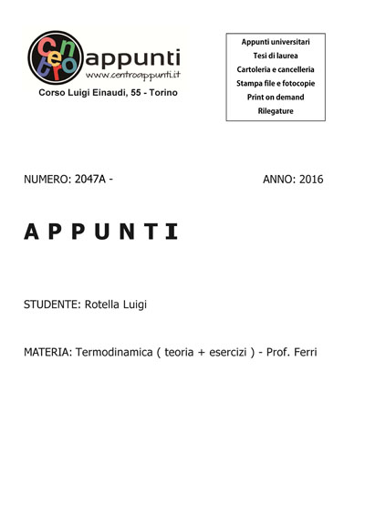Rotella Luigi  - Termodinamica ( teoria + esercizi ) - Prof. Ferri