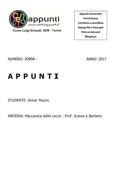 Aimar Mauro - Meccanica delle rocce - Prof. Scavia e Barbero