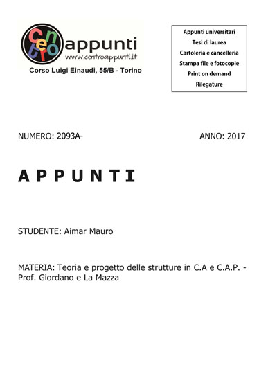 Aimar Mauro  - Teoria e progetto delle strutture in C.A e C.A.P. - Prof. Giordano e La Mazza