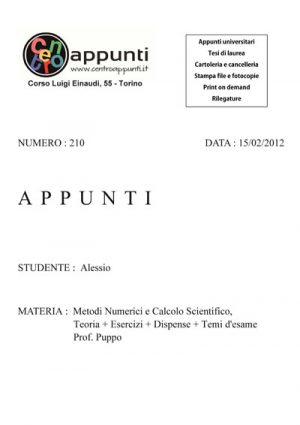 Alessio - Metodi Numerici e Calcolo Scientifico Teo.Es.Disp.Temi. Prof. Puppo