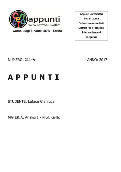 Laface Gianluca - Analisi I - Prof. Grillo