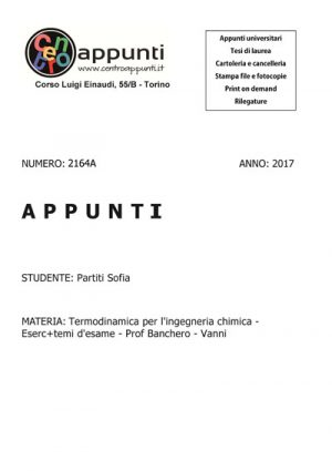 Partiti Sofia - Termodinamica per l'ingegneria chimica - Eserc+temi d'esame - Prof Banchero - Vanni