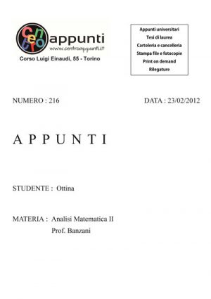 Ottina - Analisi Matematica II. Prof. Banzani