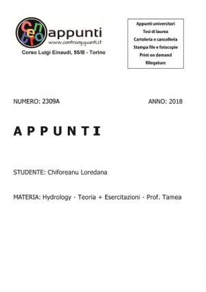 Chiforeanu Loredana - Hydrology - Teoria + Esercitazioni - Prof. Tamea
