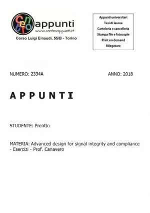 Preatto - Advanced design for signal integrity and compliance - Esercizi - Prof. Canavero