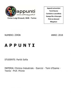 Partiti Sofia - Chimica Industriale - Esercizi - Temi d'Esame - Teoria - Prof. Pirone