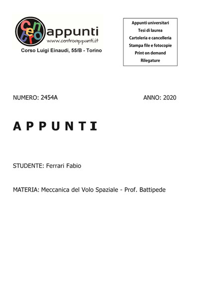 Ferrari Fabio - Meccanica del Volo Spaziale - Prof. Battipede