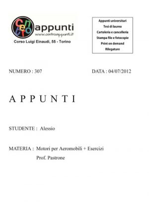 Alessio - Motori per Aeromobili + Esercizi. Prof. Pastrone