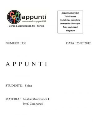 Spina - Analisi Matematica I. Prof. Camporesi