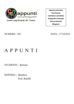 Bertone - Idraulica. Prof. Ridolfi
