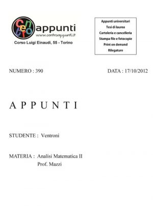 Ventroni - Analisi Matematica II. Prof. Mazzi