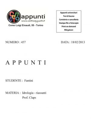 Fantini - Idrologia - riassunti. Prof. Claps