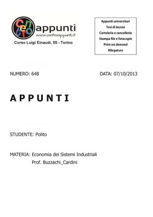 Polito - Economia dei Sistemi Industriali. Prof. Buzzachi - Cardini