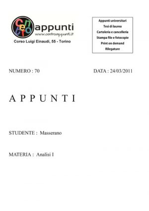 Masserano - Analisi Matematica I. Prof. Chiadò