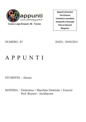 Alessio - Elettronica - Macchine Elettriche + Esercizi. Prof. Reyneri - Arcidiacono
