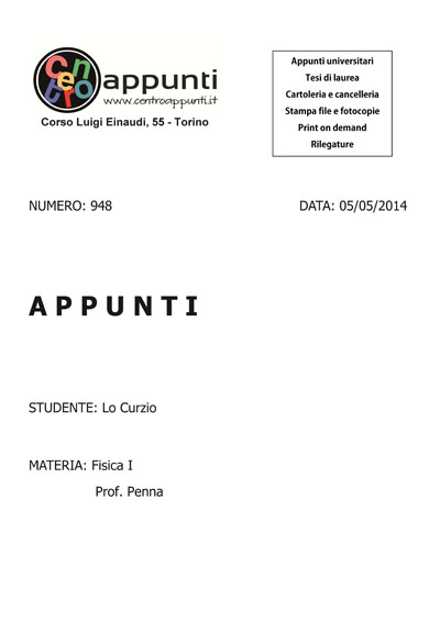 Lo Curzio - Fisica  I. Prof. Penna