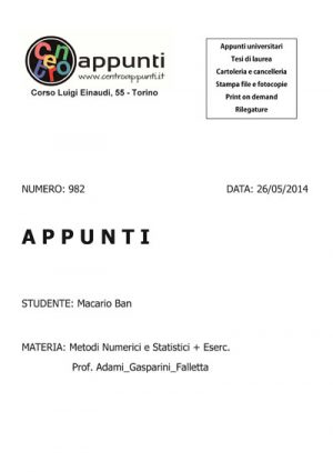 Macario - Metodi Numerici e Statistici + Eserc.. Prof. Adami - Gasparini - Falletta