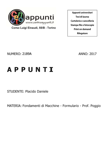 Placido Daniele - Fondamenti di Macchine - Formulario - Prof. Poggio
