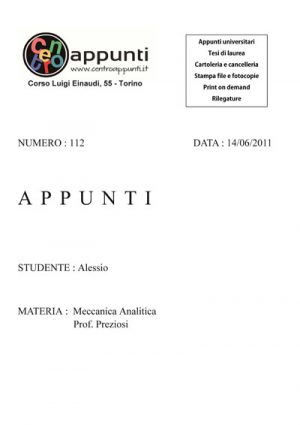 Alessio - Meccanica Analitica. Prof. Preziosi