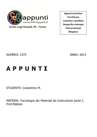Costantino M. - Tecnologia dei Materiali da Costruzione parte I. Prof. Matteis