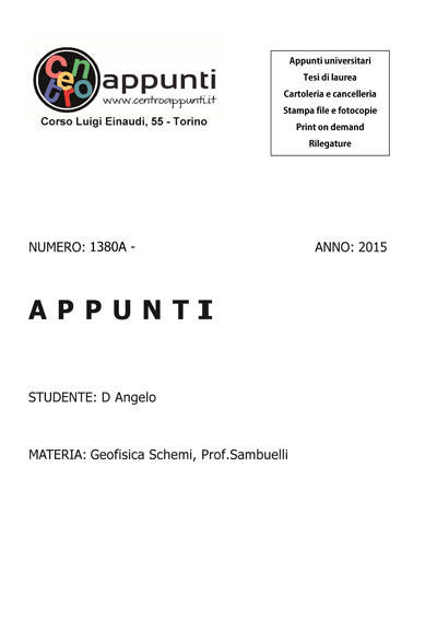 D Angelo - Geofisica Schemi. Prof. Sambuelli