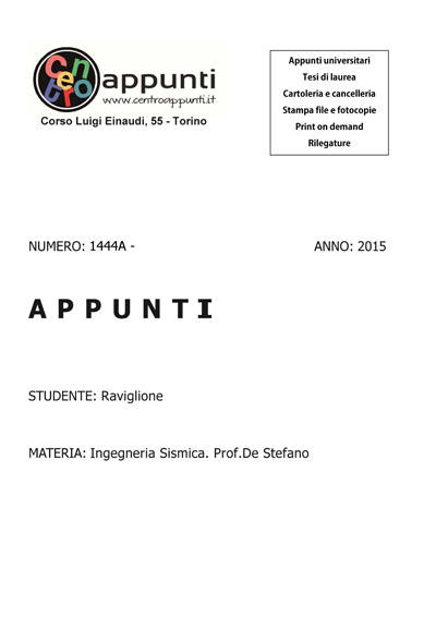 Raviglione - Ingegneria Sismica. Prof. De Stefano